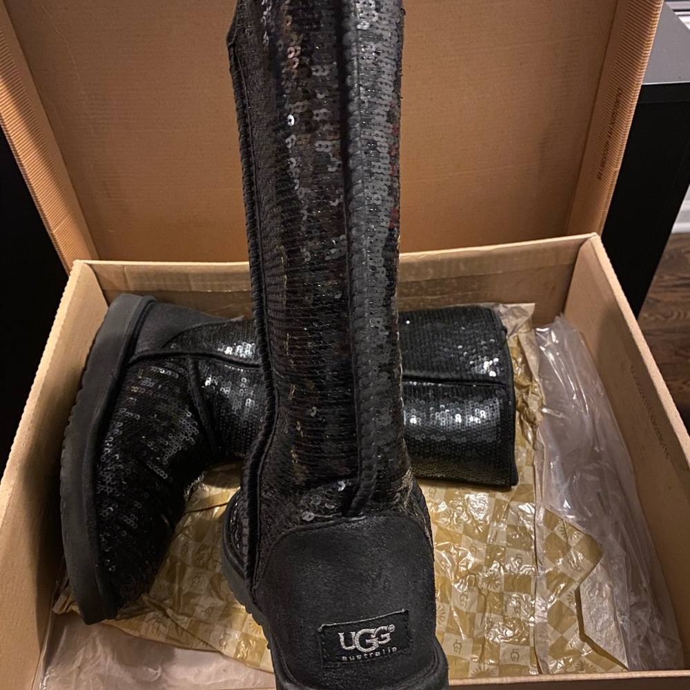 Black sequin tall ugg boots